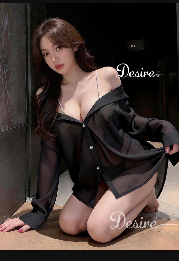 Desire Store, Áo sơ mi ngủ vải voan trễ vai kèm quần chip gợi cảm sexy Desire VN-8476 image 7 of 14