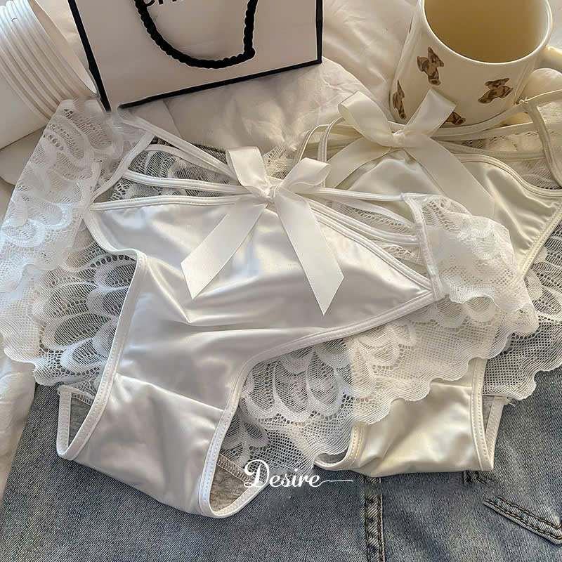 Desire Store, Quần Lót Nữ Lụa Phi Bóng Phối Ren Sườn Cạp Cao Đính Nơ Satin Quyến Rũ image 5 of 9