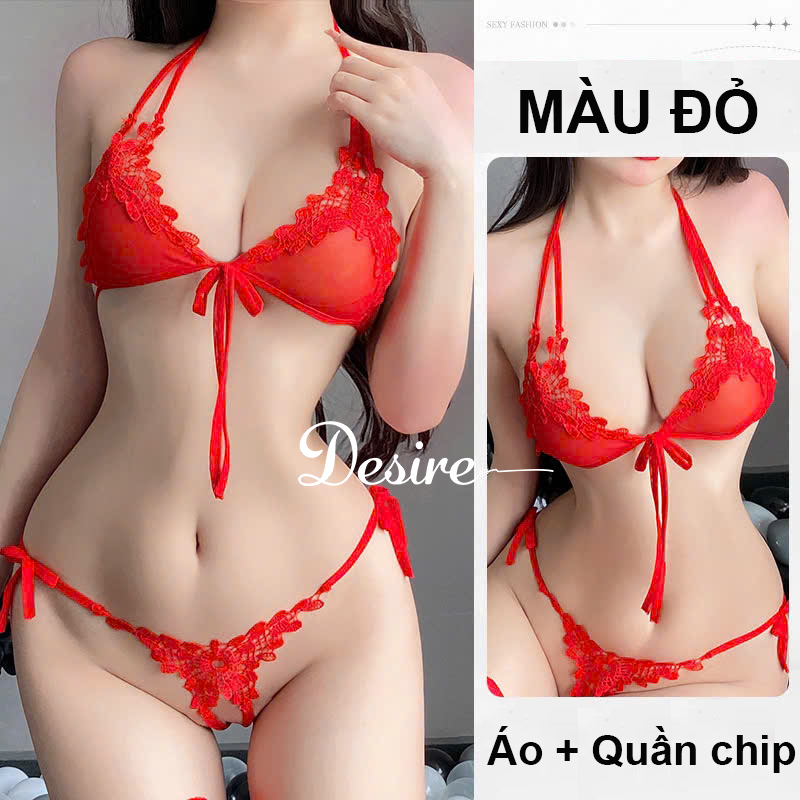 Desire Store, Bộ đồ lót ren cột dây ren xuyên thấu phong cách nữ tính quyến rũ DESIRE VN-2056 - Bộ đỏ, Bigsize 60-75kg image 8 of 10
