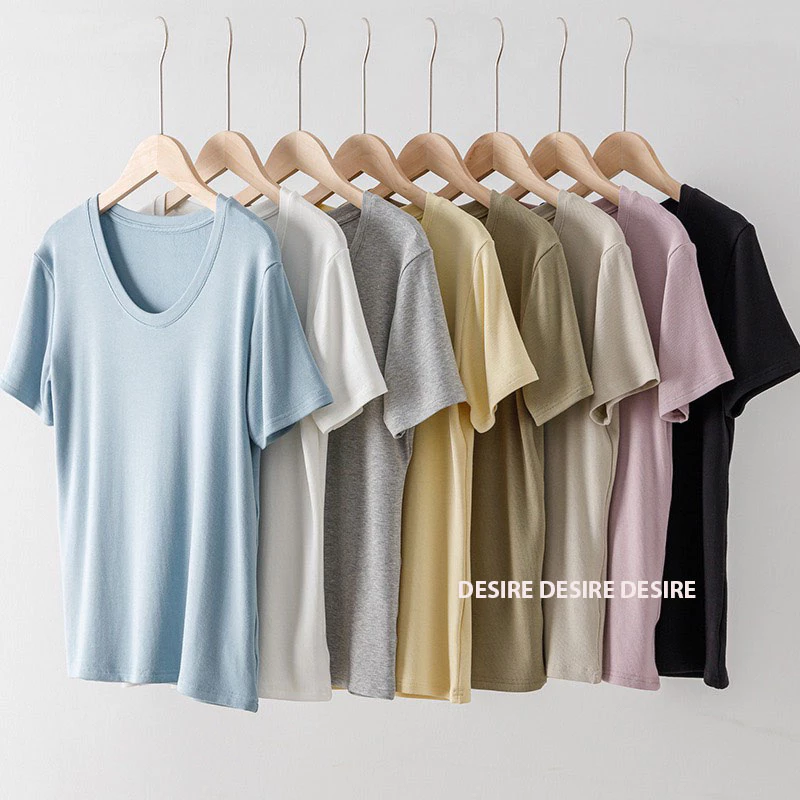 Desire Store, Áo thun nữ trơn ngắn tay thun gân DESIRE loại đẹp cổ tròn mịn mát mùa hè AN-07 image 2 of 13