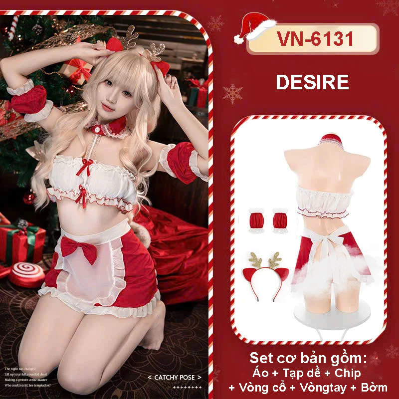 Desire Store, Bộ váy ngủ Cosplay cô hầu gái Chủ đề Giáng sinh Noel gợi cảm quyến rũ DESIRE VN-6131 - Set cơ bản image 7 of 8