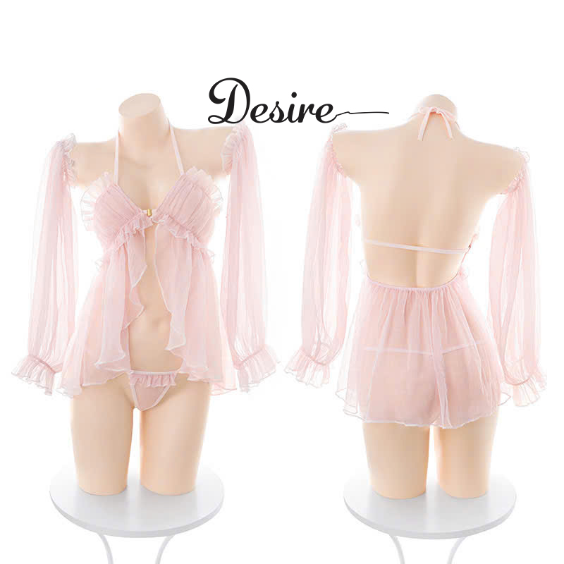 Desire Store, Váy ngủ cài ngực trước voan mềm tay bồng sexy DESIRE VN-6115 image 8 of 11