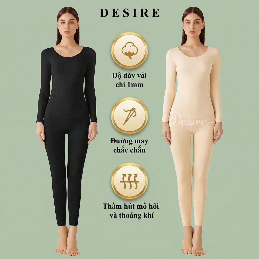 Desire Store, Đồ bộ giữ nhiệt nữ giới mùa đông siêu nhẹ ấm áp vải Nhung lót Len Cashmere không đường viền AGN-002 image 2 of 23