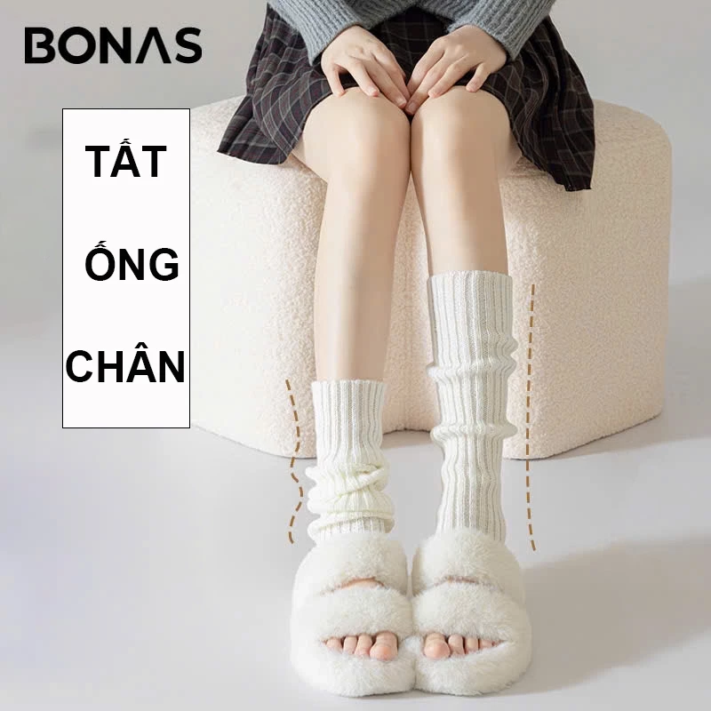 Desire Store, Tất ống chân len chính hãng BONAS chất dệt kim dày dặn giữ ấm chân mùa đông phong cách y2k Lolita Nhật Bản MW-1896 image 3 of 12