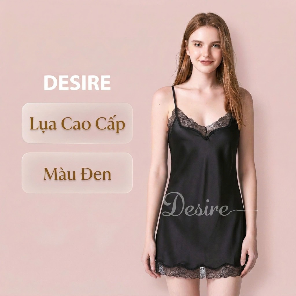 Desire Store, Váy ngủ lụa Đầm ngủ hai dây lụa kèm chip phối ren gợi cảm sexy VN-169-1 - Váy Đen, M image 15 of 32