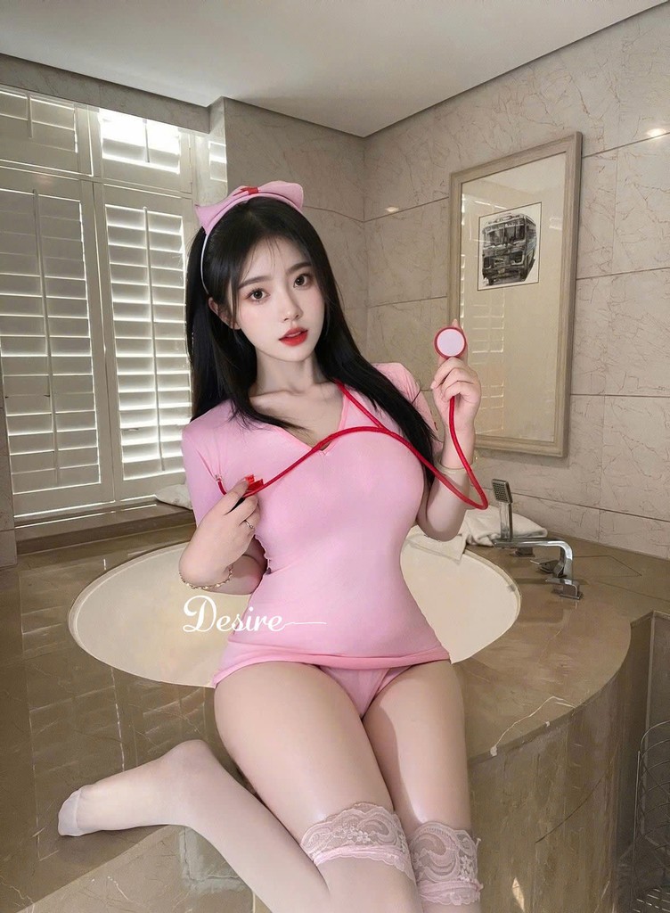 Desire Store, Bộ Đồ Cosplay Cô Y Tá Sexy Màu Hồng Quyến Rũ - Váy Ngủ Hóa Trang Y Tá Kèm Mũ Cao Cấp DESIRE 8341 image 10 of 12