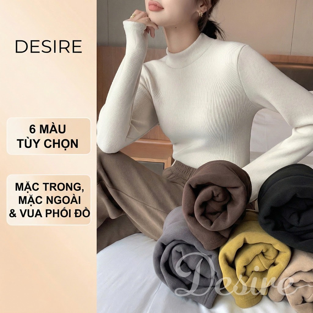 Desire Store, Áo cổ lọ chất Nhung len tăm lót lông cừu dày giữ nhiệt mùa đông ấm áp DESIRE H331 image 5 of 16