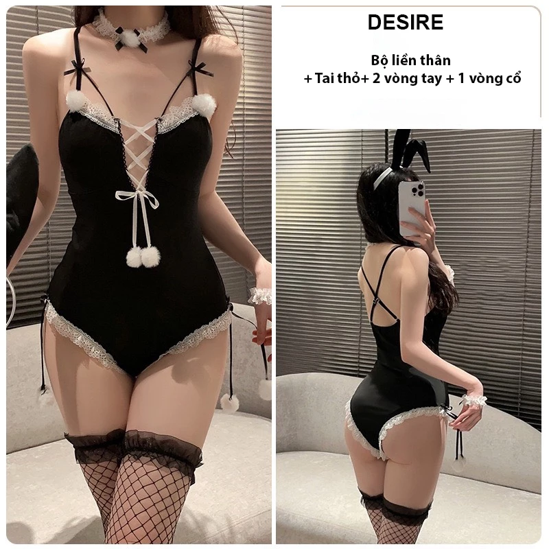 Desire Store, Bộ đồ ngủ Cosplay CÔ NÀNG THỎ QUYẾN RŨ sexy gợi cảm DESIRE VN-2340 - Set đen ko tất image 6 of 7