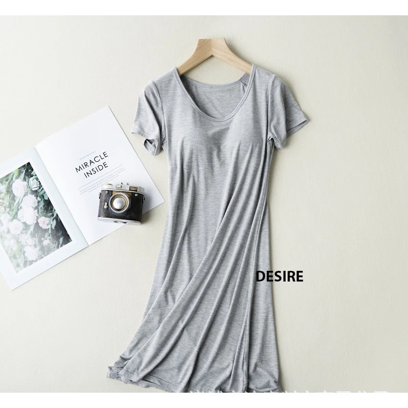 Desire Store, Váy đầm ngắn tay thun Vicose mềm mịn chất 4 chiều có đệm mút ngực DESIRE VNN-0073 - Xám, XXL image 10 of 12