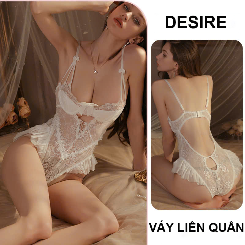 Desire Store, Váy ngủ ren liền thân có mút ngực Bodysuit ren DESIRE VN-8990-1 - Trắng image 8 of 8