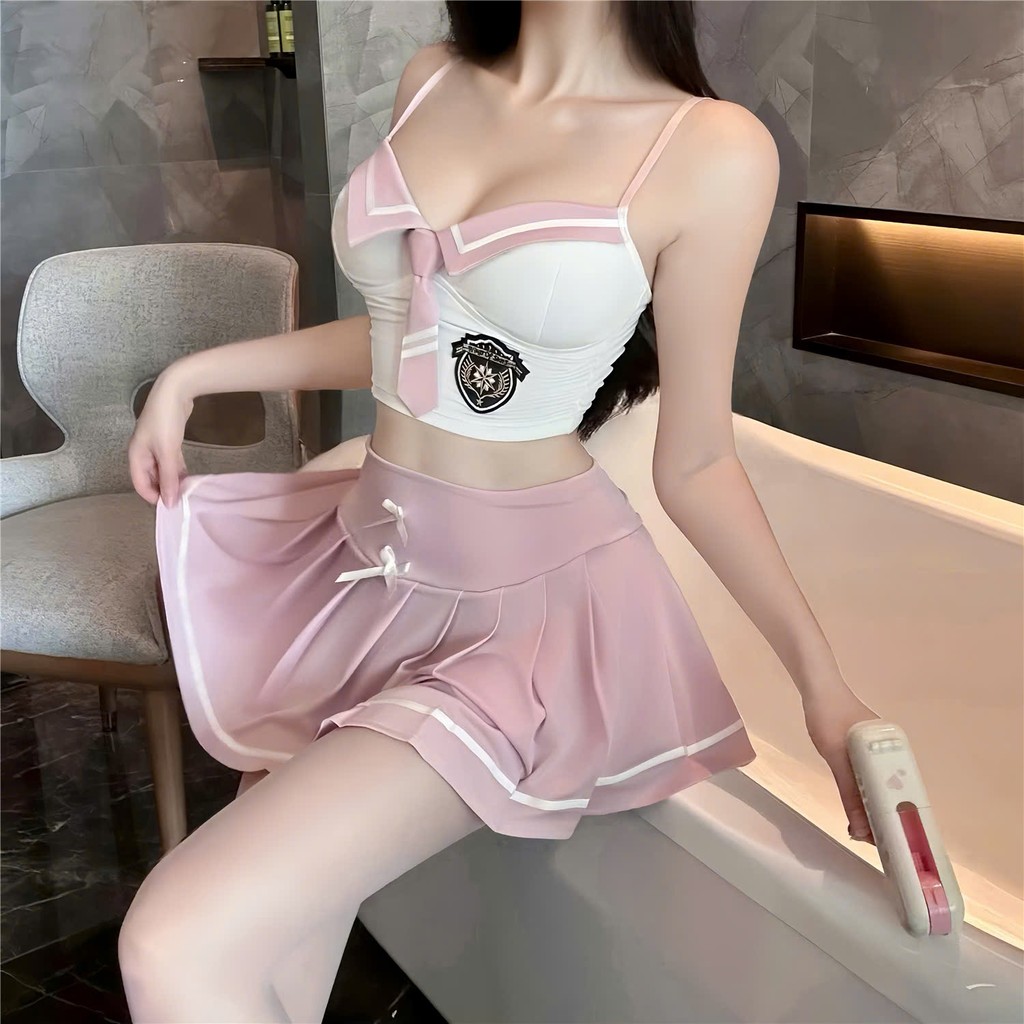 Desire Store, Váy ngủ cosplay CÔ NỮ SINH QUYẾN RŨ gợi cảm sexy DESIRE 1390 (Sexy "Seductive Schoolgirl" Cosplay Nightdress DESIRE 1390) - Bộ Hồng Không tất image 14 of 15