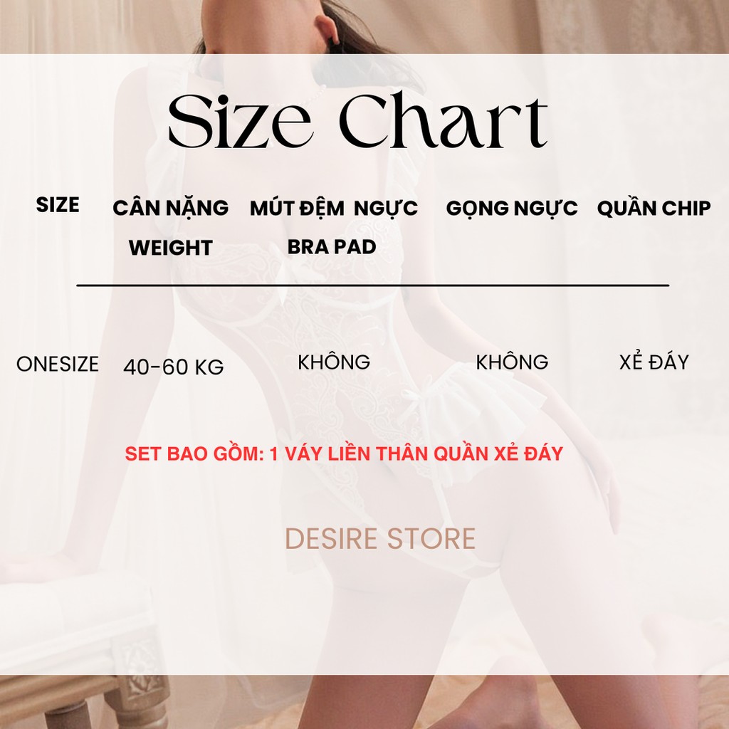 Desire Store, Bộ váy ngủ liền thân Bodysuit chất ren tay áo cánh tiên quần hở đáy sexy gợi cảm VN-8640 image 7 of 10