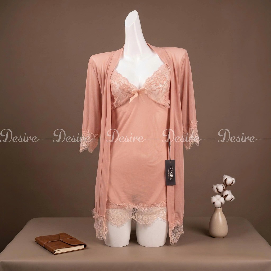 Desire Store, Set Váy ngủ ren, Áo choàng và Quần lót ren DESIRE VN-525 - Hồng nude, L 55-65kg image 15 of 15