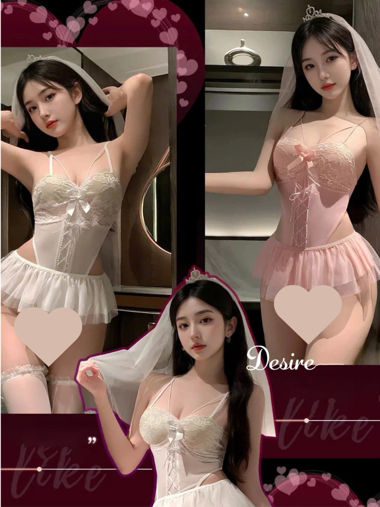 Desire Store, Váy Ngủ Cosplay Cô Dâu Sexy - Bodysuit Ren Khoét Eo Kèm Khăn Voan Vương Miện Cao Cấp DESIRE VN-6606-1 image 6 of 11