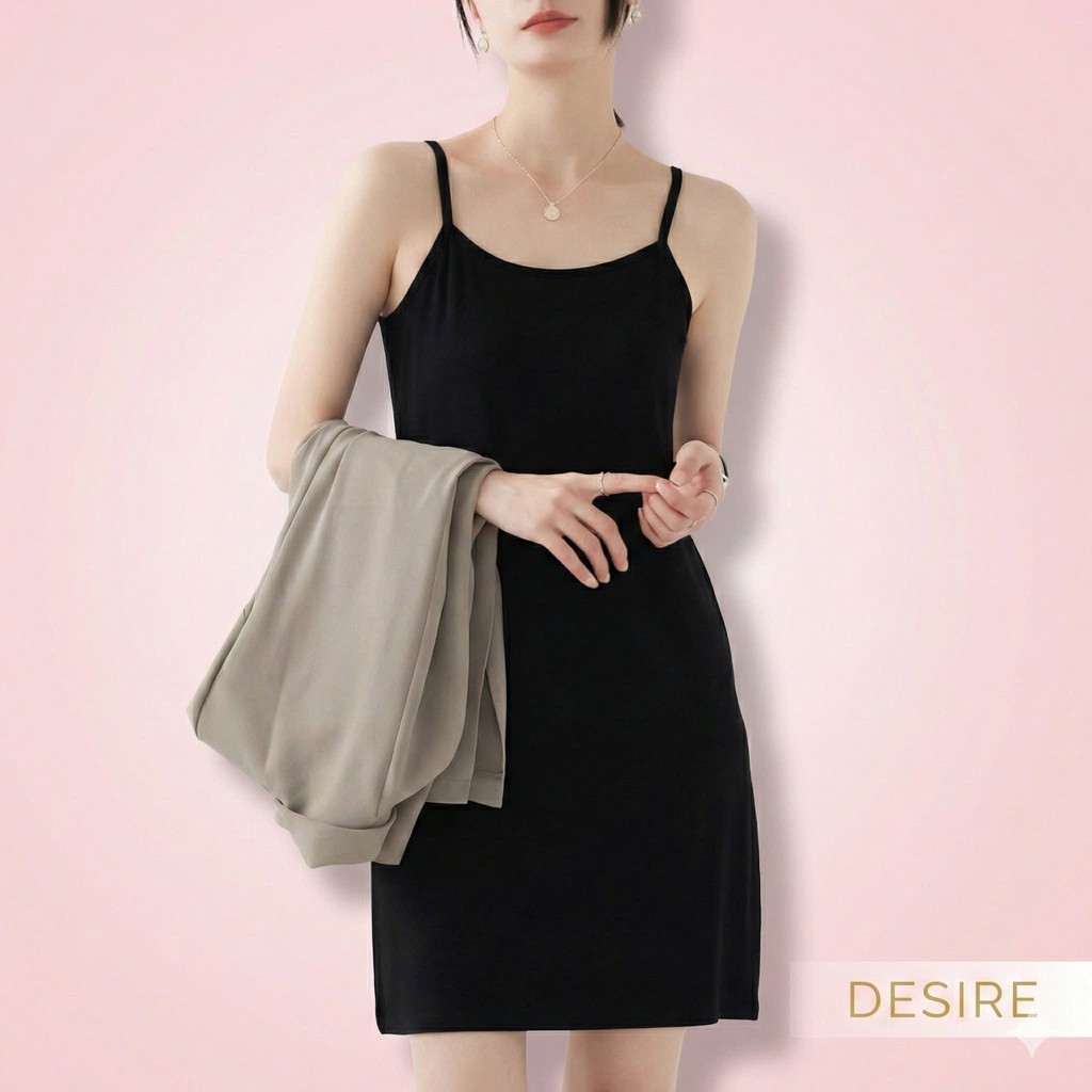 Desire Store, Váy hai dây Váy mặc lót chất thun modal (Gỗ sồi) dáng ôm body cổ ngang có TĂNG ĐƠ điều chỉnh DESIRE VN-062 image 3 of 33
