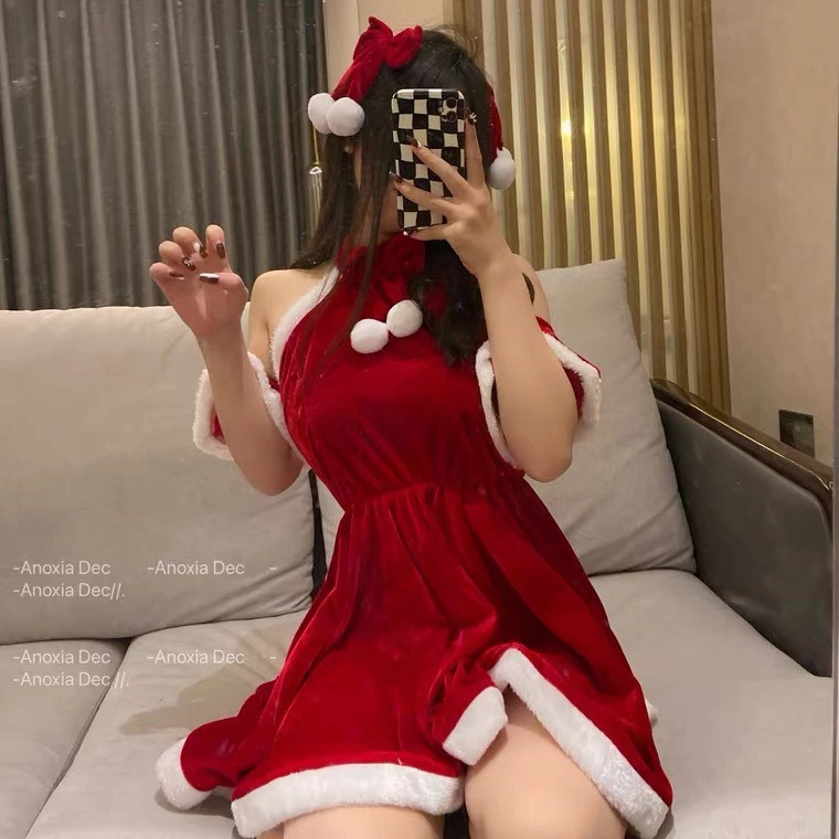 Desire Store, Váy ngủ nhung đỏ Cosplay hầu gái Giáng sinh Noel quyến rũ DESIRE VN-8578 image 7 of 8