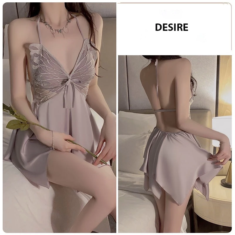 Desire Store, Váy ngủ lụa phối ren khoét lưng gợi cảm  hàng loại 1 chính hãng GUIRUO DESIRE VN-3945 - Váy Tím, L image 12 of 15