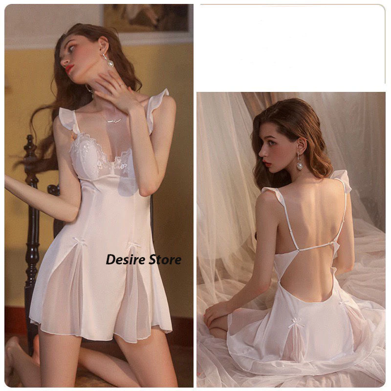 Desire Store, Váy ngủ nữ lụa hai dây cánh tiên phong cách sexy gợi cảm chất mềm mịn DESIRE VN-214 - Trắng, M image 11 of 12