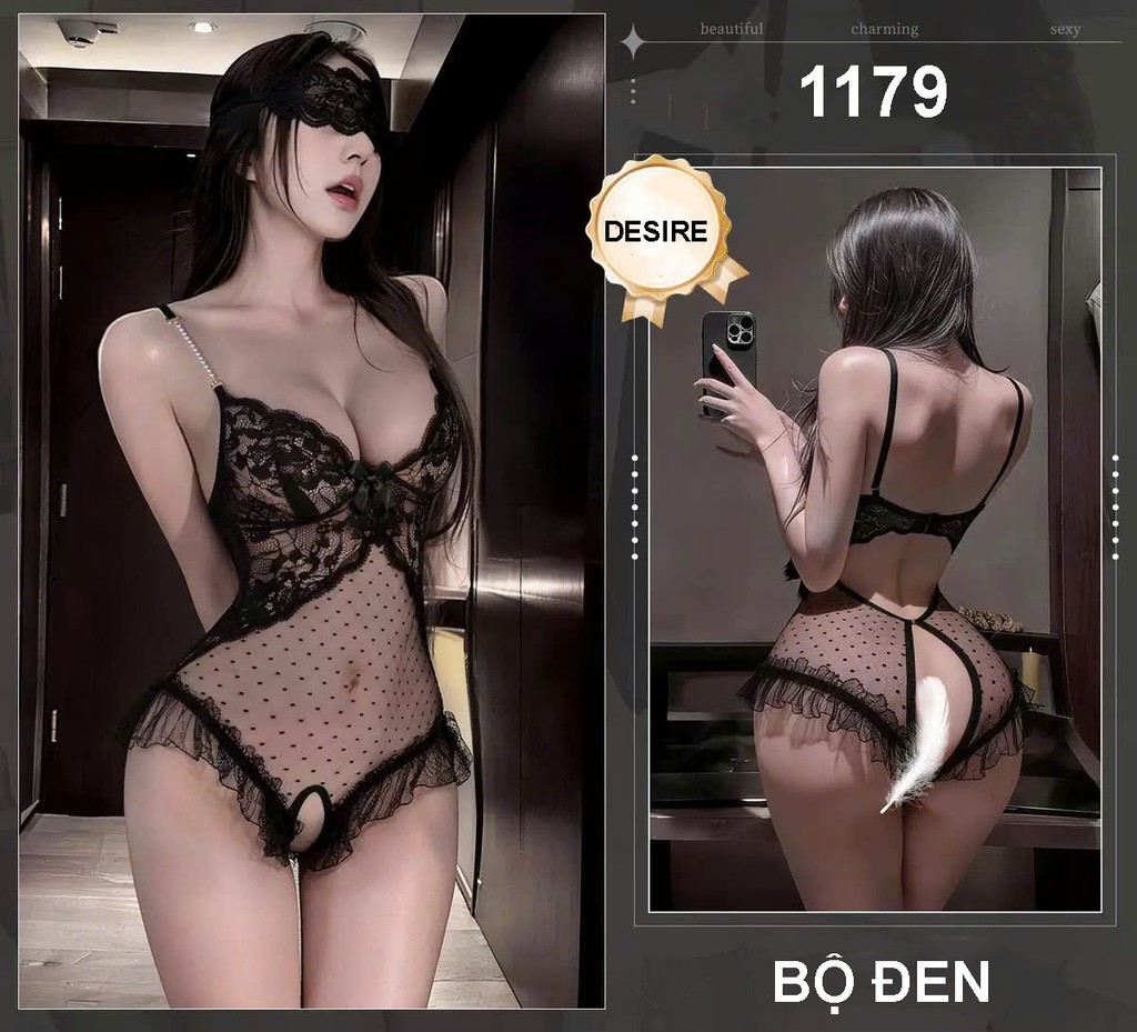 Desire Store, 1179 Váy ngủ liền thân - Bodysuit ren xẻ đáy sexy gợi cảm Hàng QC loại 1 cao cấp DESIRE - 1179 Đen, M (40-60kg) image 11 of 16