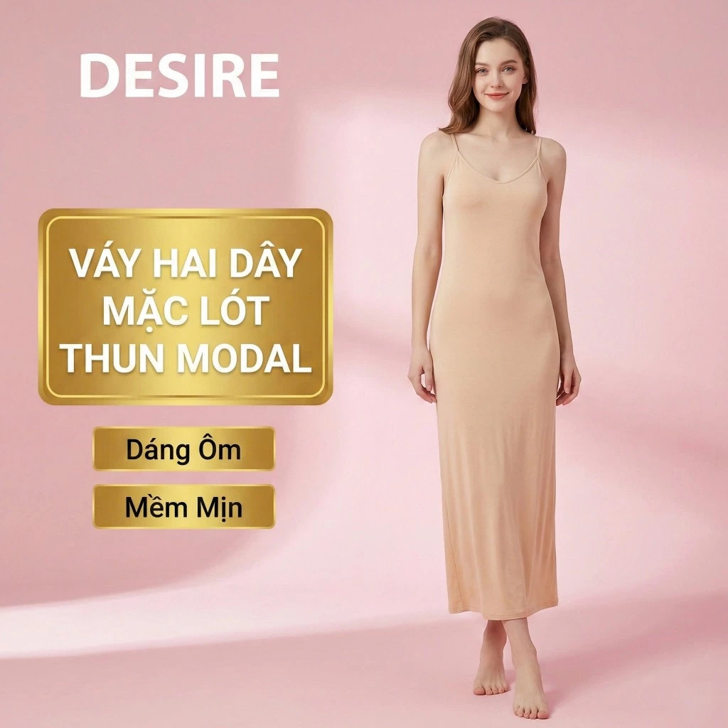 Desire Store, Váy ngủ mặc lót Nữ cổ V chất thun Modal Gỗ sồi cao cấp - Váy hai dây mặc trong mềm mịn dáng ôm DESIRE BTM-1009 image 2 of 21