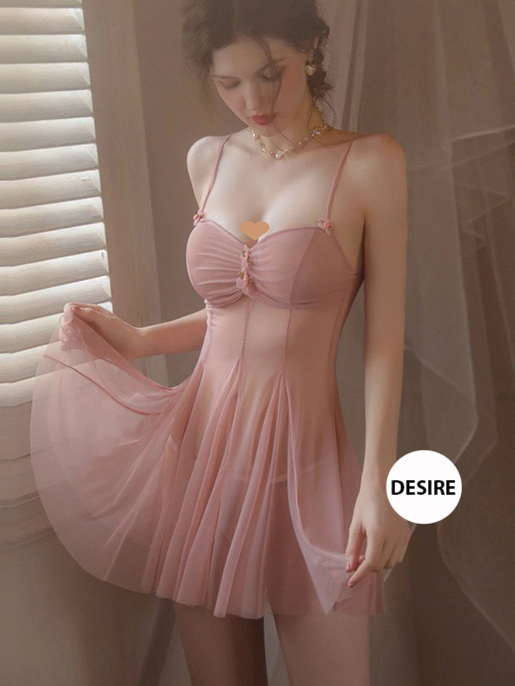 Desire Store, Váy ngủ ren xuyên thấu đính hoa kèm quần chip DESIRE VN-8610-1 image 2 of 10
