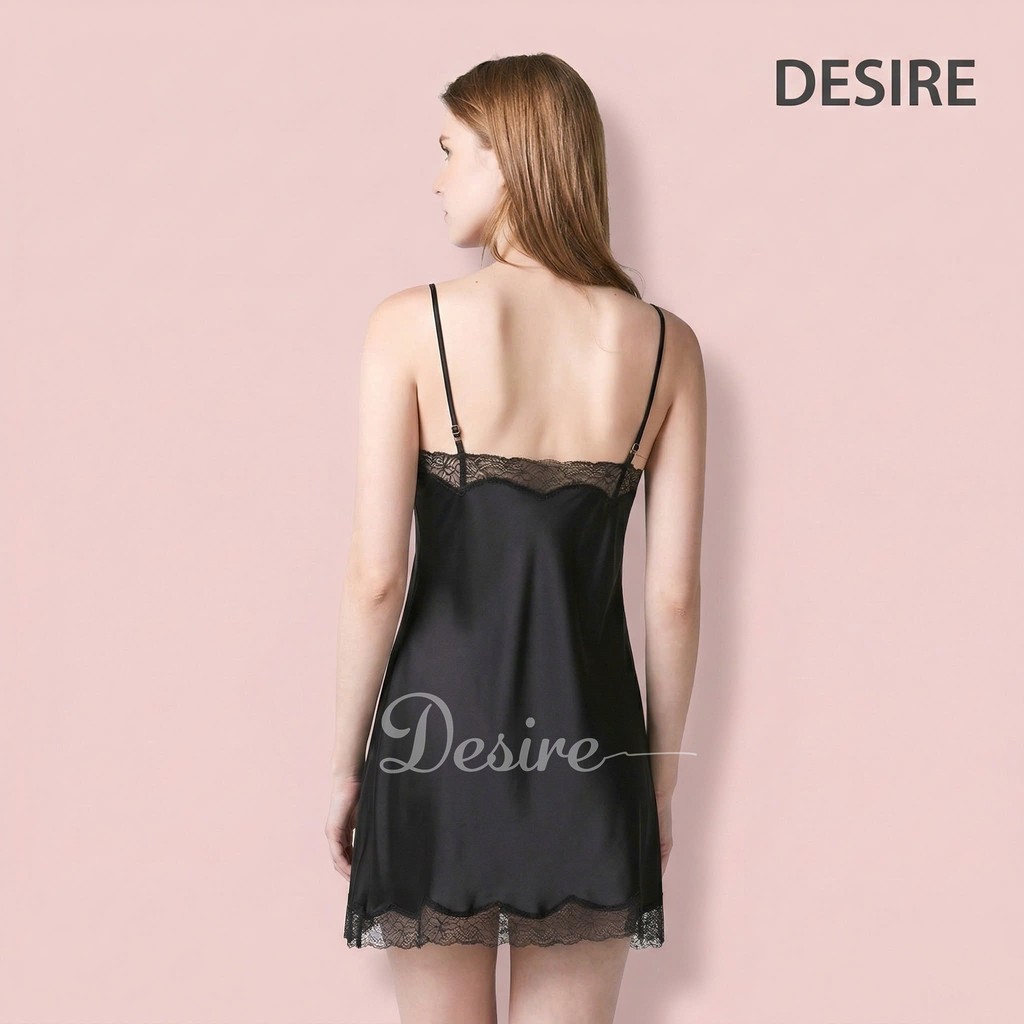 Desire Store, Váy ngủ lụa Đầm ngủ hai dây lụa kèm chip phối ren gợi cảm sexy VN-169-1 image 8 of 32