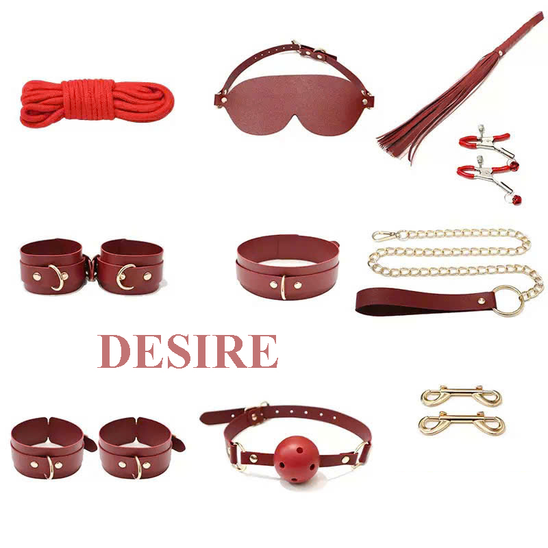 Desire Store, Bộ đồ chơi BDSM 10 món - Đồ chơi tình dục DESIRE 202459 (10-Piece BDSM Toy Set - DESIRE 202459 Sex Toys) - Combo đỏ đô image 4 of 4