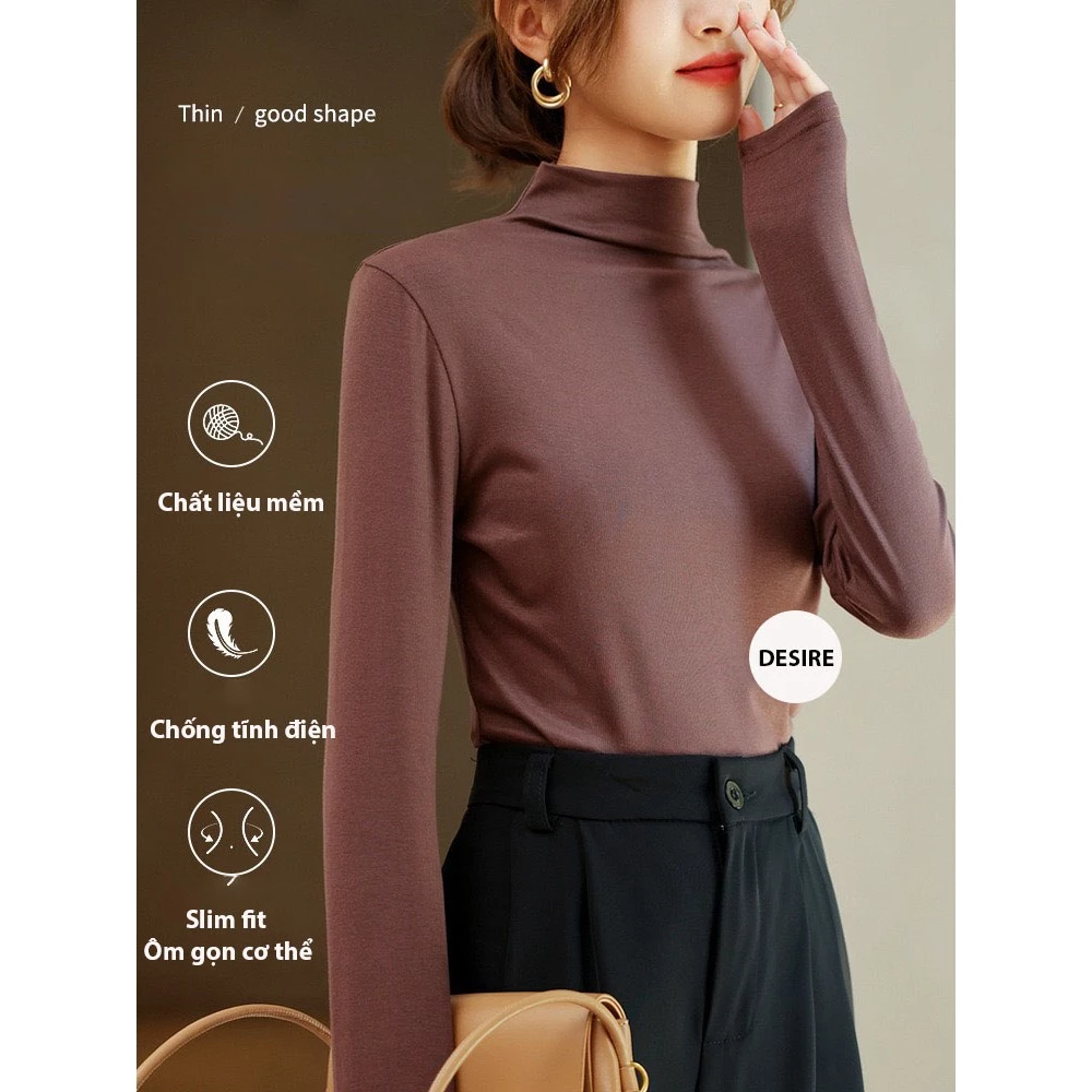 Desire Store, Áo thun cổ lọ dài tay chất thun len mềm mại Áo thun cổ cao ấm áp mùa thu đông  AN-898 image 2 of 13