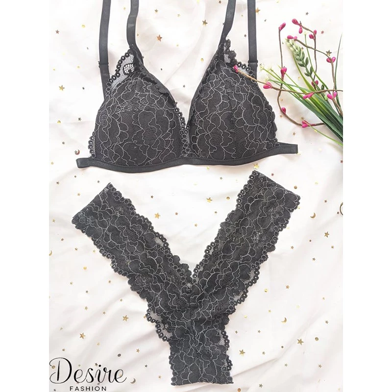 Desire Store, Đồ lót ren Bralette nguyên bộ quần và áo (Áo mút mòng và Quần lót chữ Y) BB-0029 - Đen, L image 5 of 8