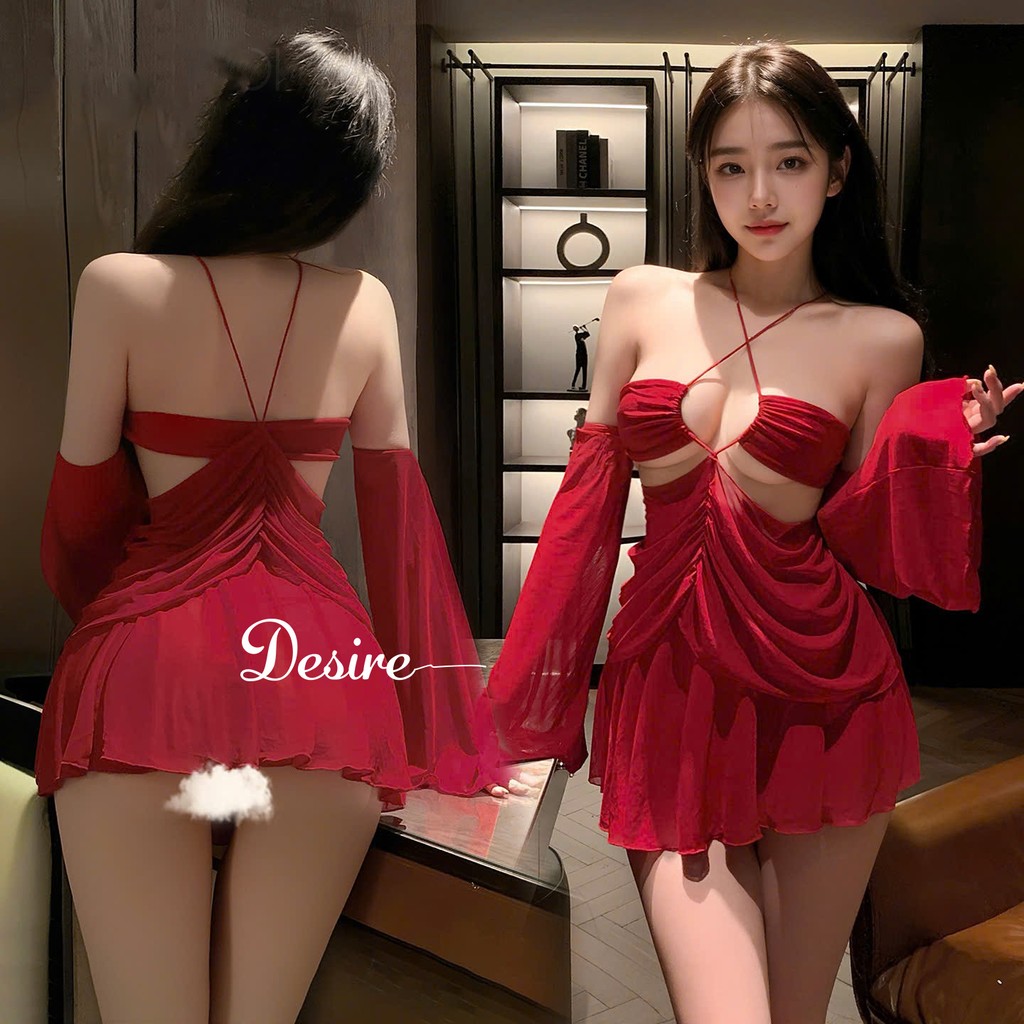 Desire Store, Set Váy ngủ cổ yếm tay áo rời dáng xoè Phong cách gợi cảm sang trọng DESIRE ZY78 image 1 of 11