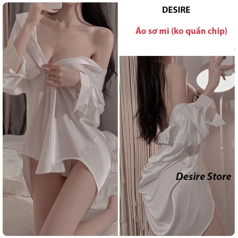 Desire Store, Áo sơ mi ngủ voan lụa tay lửng cao cấp mềm mịn kèm chip lọt khe VN-243 - Lụa Trắng  (Ko chip), L (54-68kg) image 10 of 12
