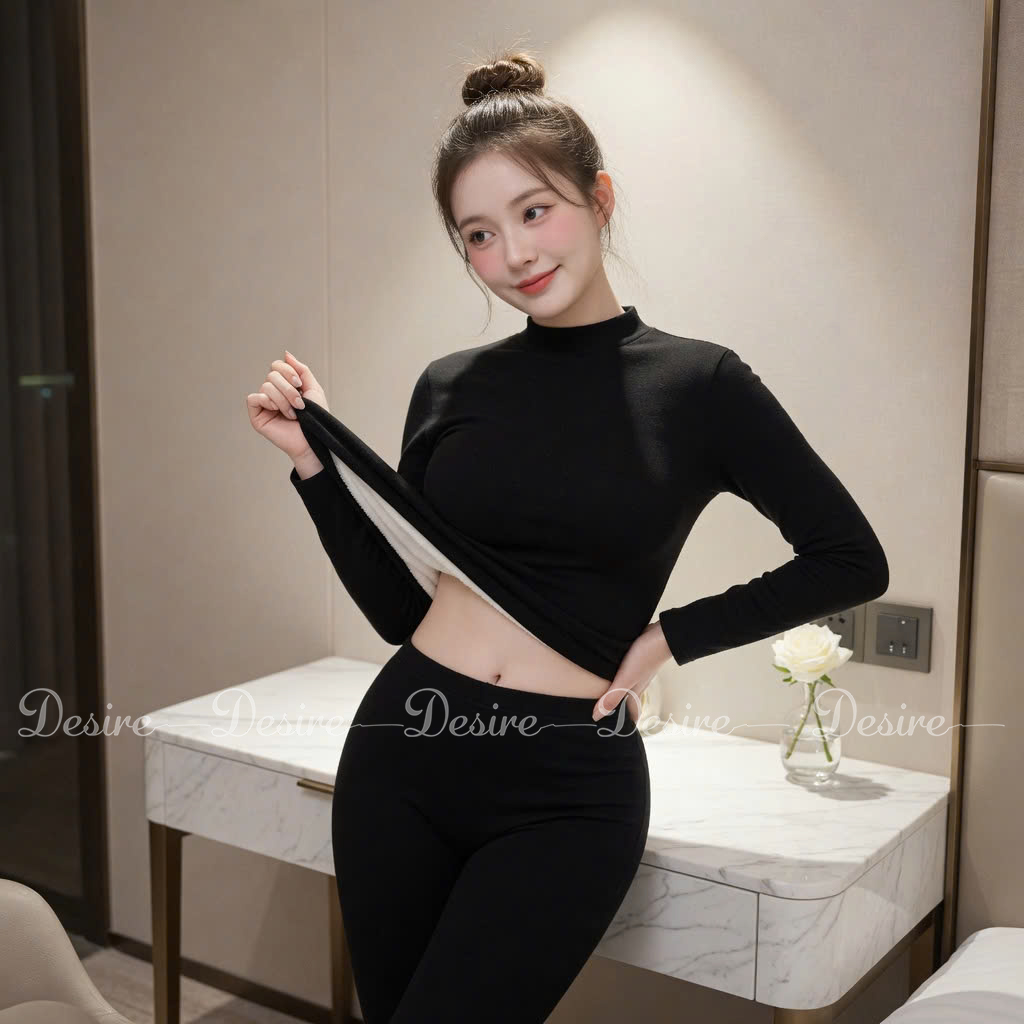Desire Store, Bộ Giữ Nhiệt Nữ Cổ Cao Dày Ấm Áp Vải Nhung Lót Len Cashmere AGN-003 (Women's Thick, Warm High-Neck Thermal Set – Velvet Fabric with Cashmere-Blend Lining AGN-003) image 25 of 35