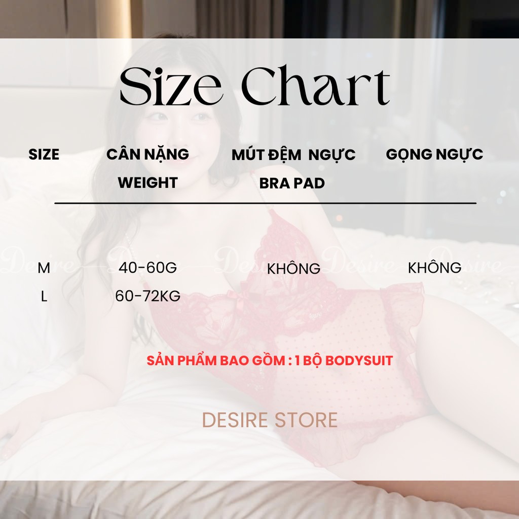Desire Store, [50-80kg] Bodysuit liền thân xẻ đáy 1179 - Váy ngủ ren liền thân Hàng cao cấp loai 1 DESIRE image 10 of 13