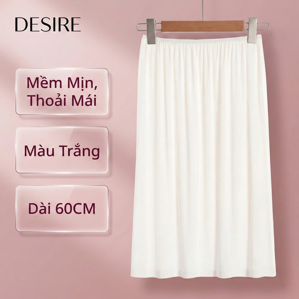 Desire Store, Chân Váy lót thun modal  (gỗ sồi) dáng xòe rộng thoải mái - Chân váy mặc lót thun mịn mát Desire VN-064 - Trắng 60cm trơn, M: 40~52kg image 35 of 40