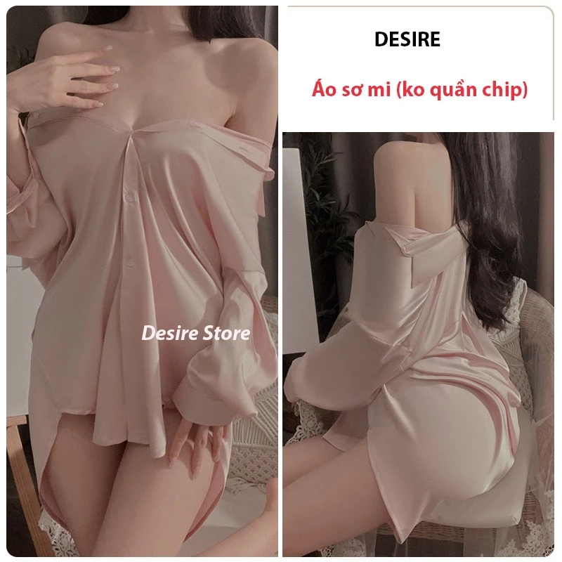 Desire Store, Áo sơ mi ngủ voan lụa tay lửng cao cấp mềm mịn kèm chip lọt khe VN-243 - Lụa Hồng  (Ko chip), L (54-68kg) image 11 of 12