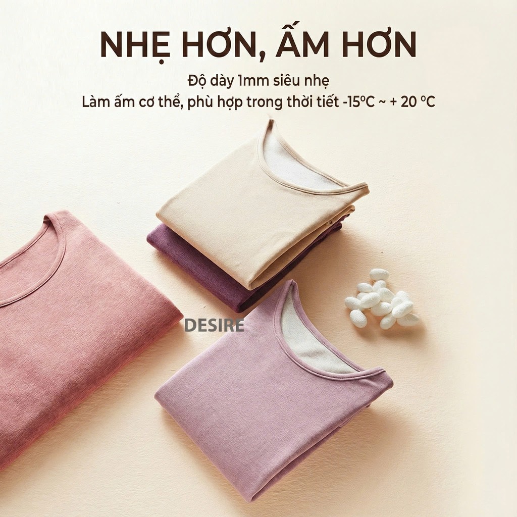Desire Store, Đồ bộ giữ nhiệt nữ giới mùa đông siêu nhẹ ấm áp vải Nhung lót Len Cashmere không đường viền AGN-002 image 3 of 23