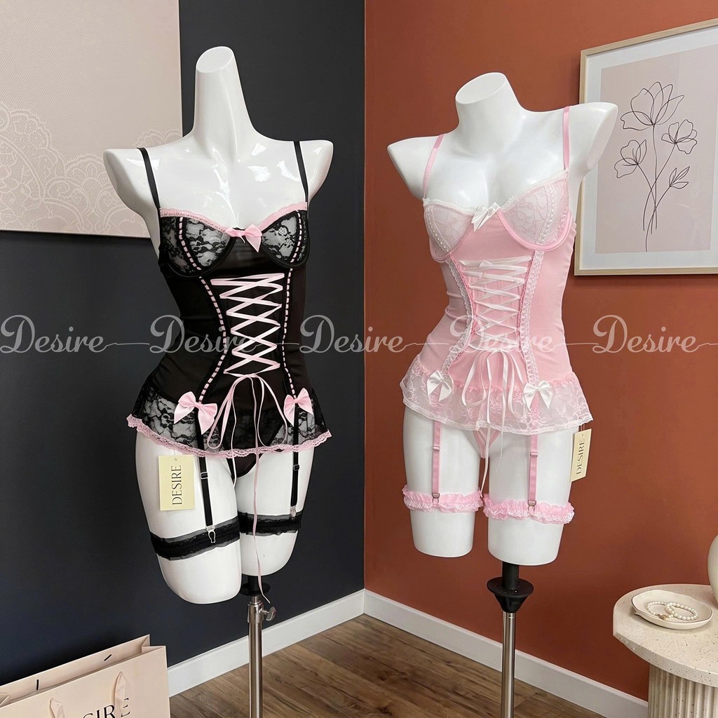 Desire Store, 6467 Bodysuit ren đính nơ có gọng kèm dây đeo tất sexy hàng cao cấp loại 1 DESIRE image 6 of 12