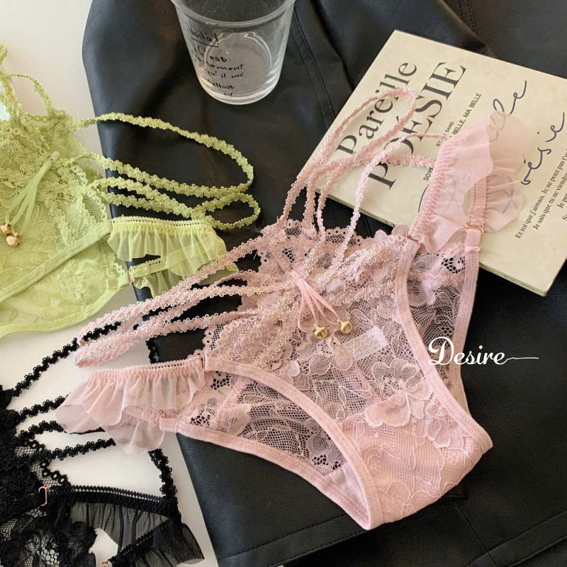 Desire Store, Quần Lót Ren Nữ Lưng Dây Đan Phối Bèo Voan Đính Chuông Xinh Xắn  image 2 of 6