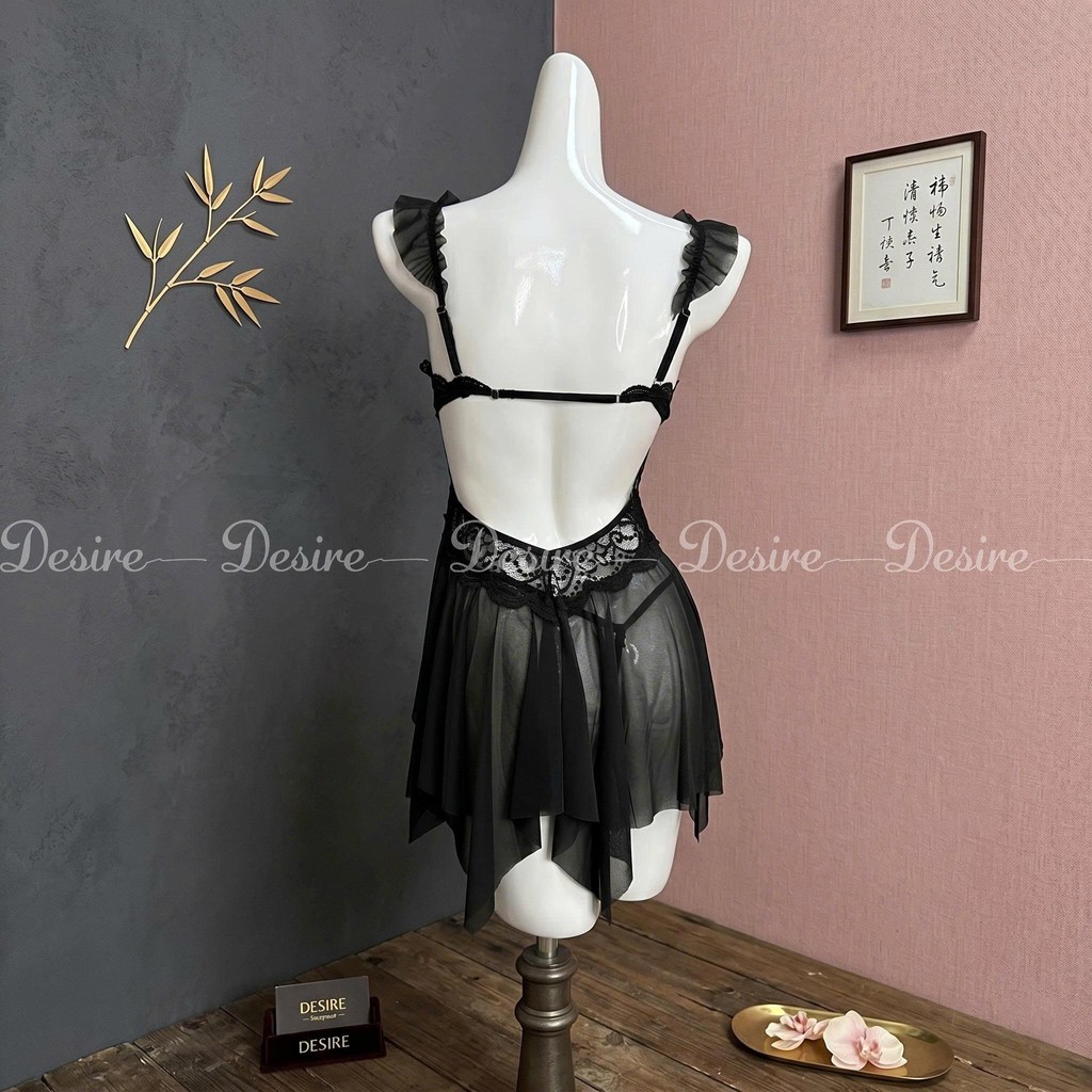 Desire Store, Váy Ngủ Ren Cài Trước Xuyên Thấu Có Mút Đệm Ngực Sexy Kèm Quần Chip DESIRE VN-1052-1 image 9 of 14