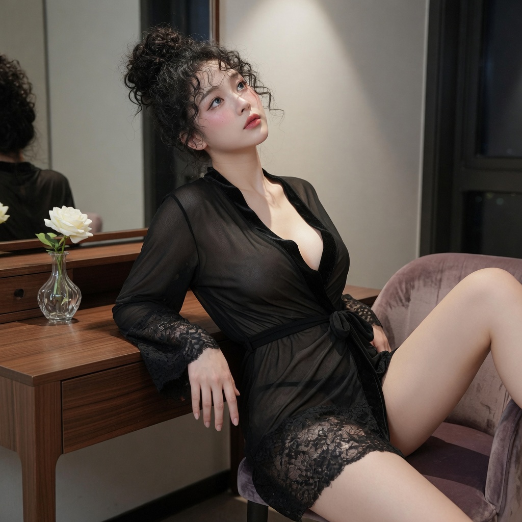 Desire Store, Áo Choàng Ngủ Nữ Dáng Dài Ren Lưới Xuyên Thấu DESIRE VN-89481 - Áo Khoác Đồ Ngủ Quyến Rũ DESIRE 89481 -1 (Women's Long Sheer Mesh & Lace Kimono Robe - Elegant Sheer Sleepwear Cover-Up DESIRE 89481) image 7 of 23