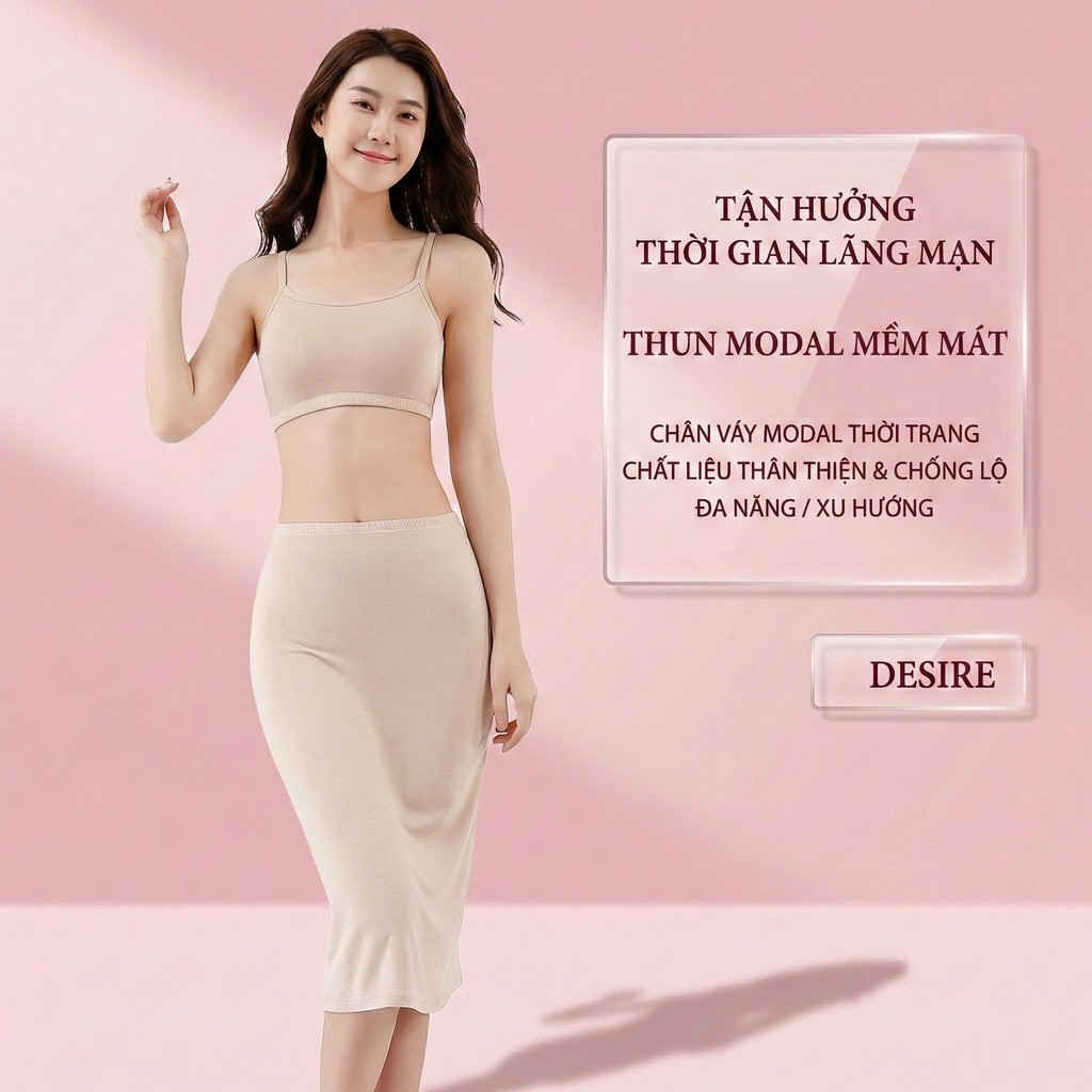 Desire Store, Chân váy lót dáng ôm Thun Modal (Gỗ sồi) co dãn mát mịn Chân váy mặc lót trong VNN-0098 image 8 of 13
