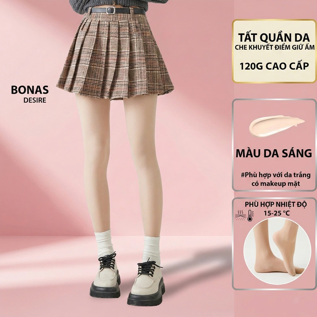 Desire Store, Tất quần đen lót da 120G dày hai lớp lót nỉ giữ ấm che khuyết điểm định hình dáng CHÍNH HÃNG BONAS T-014 - 120G Da sáng image 13 of 15