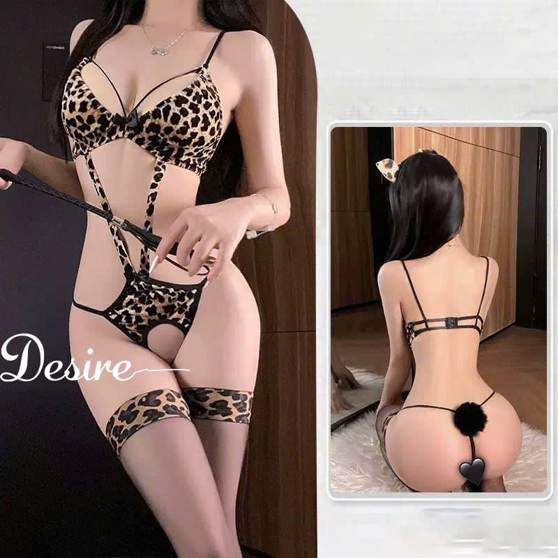 Desire Store, T842 Bộ bodysuit hoạ tiết DA BÁO - Bộ đồ ngủ liền thân sexy gợi cảm DESIRE - T842 Bộ không tất image 9 of 10