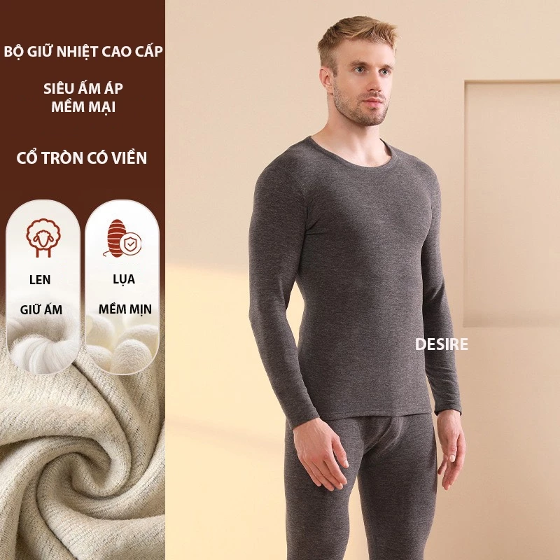 Desire Store, Đồ bộ giữ nhiệt nam lót Len Cashmere cổ tròn ấm áp mùa đông cao cấp siêu nhẹ DGN-02 image 4 of 16