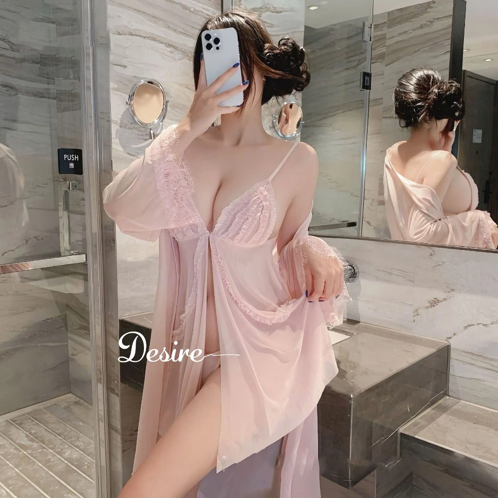 Desire Store, Set Váy Ngủ Voan Mỏng Phối Ren Nhún Bèo Sang Chảnh - Váy Ngủ Gợi Cảm Cao Cấp DESIRE B185 image 4 of 16