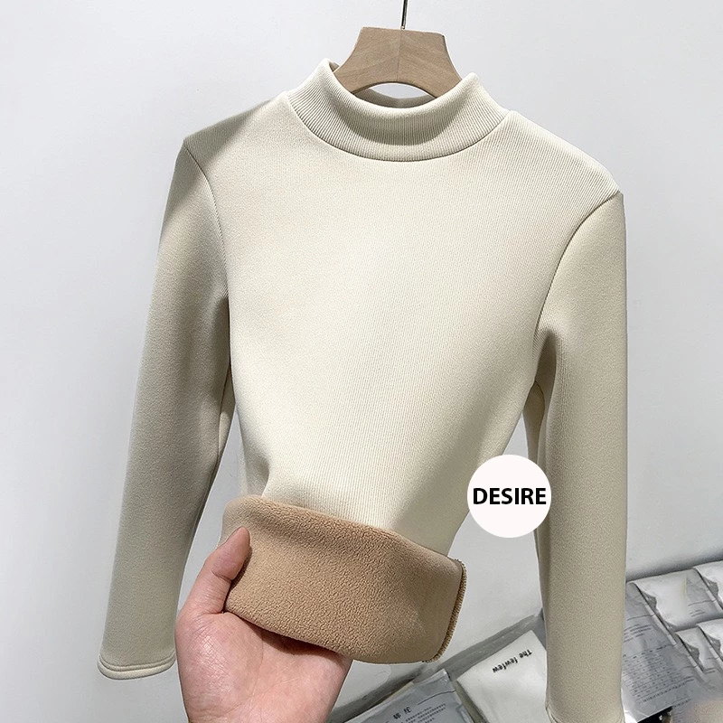 Desire Store, Áo cổ lọ chất Nhung len tăm lót lông cừu dày giữ nhiệt mùa đông ấm áp DESIRE H331 - Trắng kem, XL image 11 of 12
