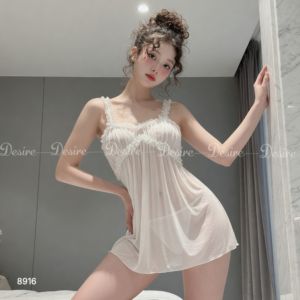 Desire Store, 8916 Váy Ngủ Ren dáng Babydoll Nữ Tính – Viền Ren Hoa Cao Cấp DESIRE (Feminine Babydoll Lace Nightgown – Featuring Premium Floral Lace Trim by DESIRE 8916) image 6 of 19