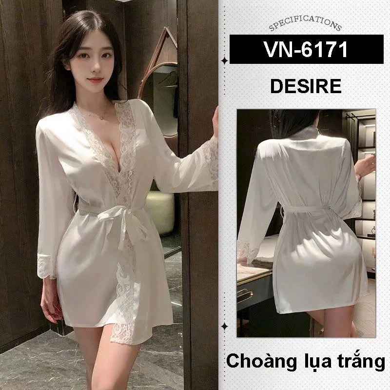 Desire Store, Set áo choàng Ren xuyên thấu Phong cách tiểu thư Sang chảnh gợi cảm DESIRE VN-6171 - Choàng Lụa Trắng image 13 of 19
