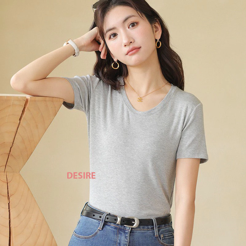 Desire Store, Áo thun nữ trơn ngắn tay thun gân DESIRE loại đẹp cổ tròn mịn mát mùa hè AN-07 image 4 of 13