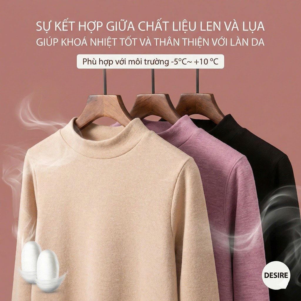 Desire Store, Bộ Giữ Nhiệt Nữ Cổ Cao Dày Ấm Áp Vải Nhung Lót Len Cashmere AGN-003 image 5 of 16
